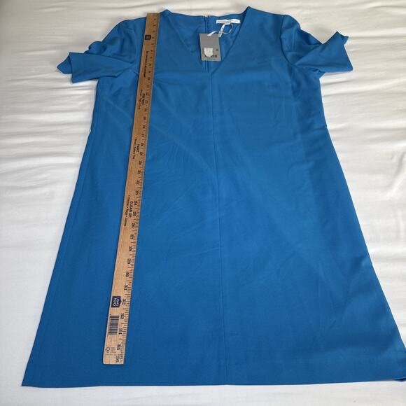 Preston & York Sheath Dress Size 14 Teal Pintuck Short Sleeves V Neck Lined NWT - Picture 11 of 16